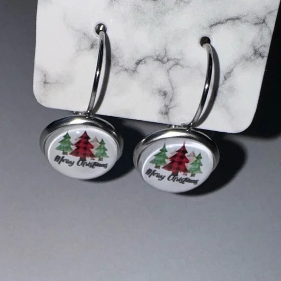 ❄️SALE! NEW Holiday Leverback Merry Christmas Earrings Metal & Glass - Picture 4 of 12